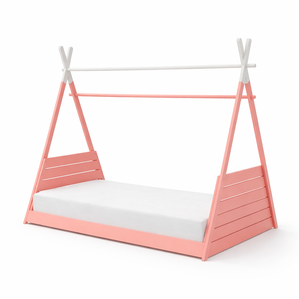 TIPI - Twin size bed (Mattress 120x200) - Shell pink and White