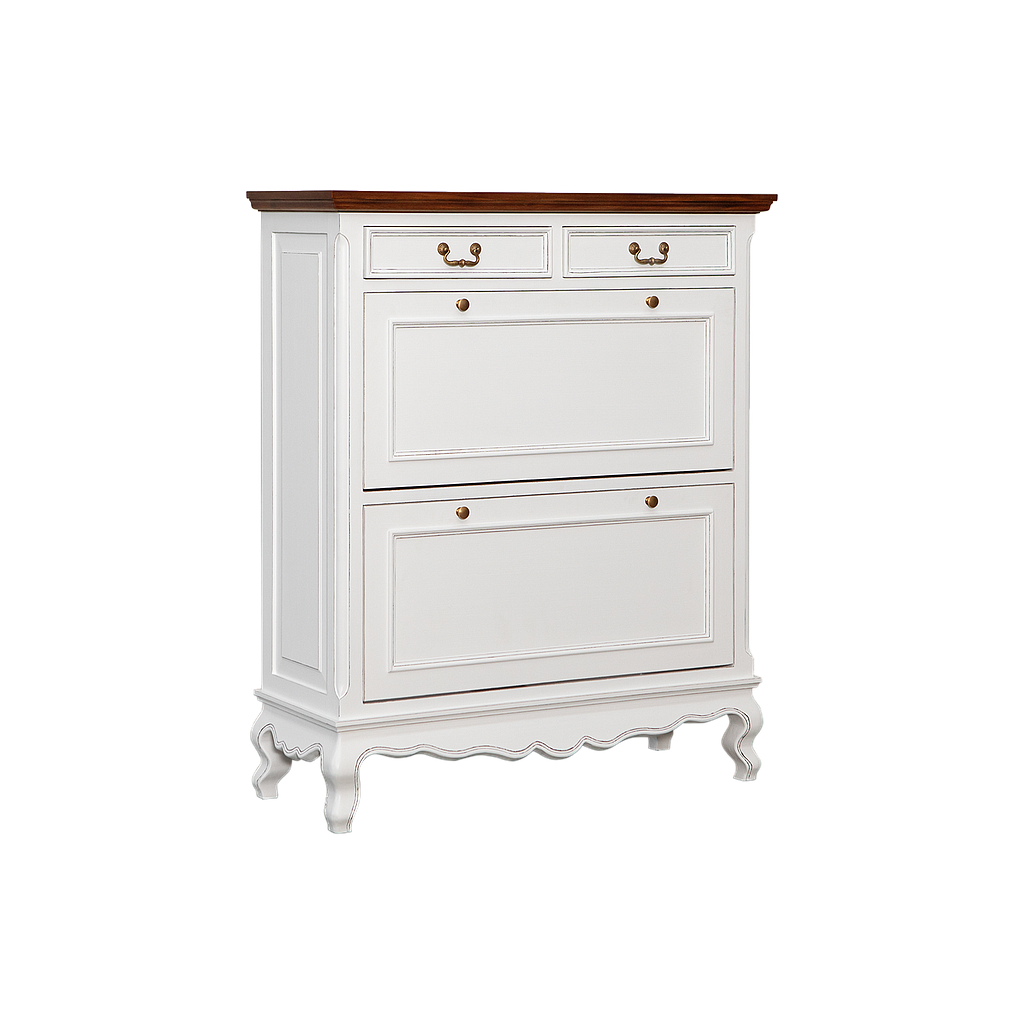ALEXIA - Shoe cabinet L100 x H120 - Brocante white and Washed antic