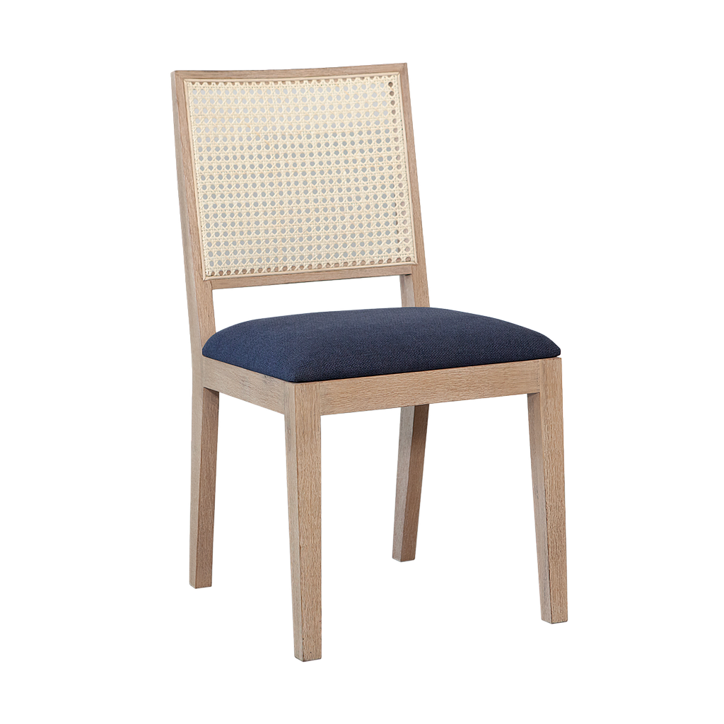 SPRING - Chair - Toffee, Natural cane and Dark blue cover