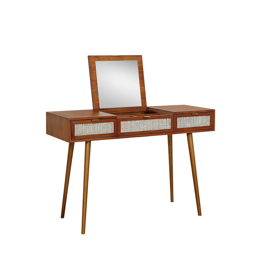 SPRING - Dressing table L115 x W45 - Washed antic, Natural cane and Vintage brass
