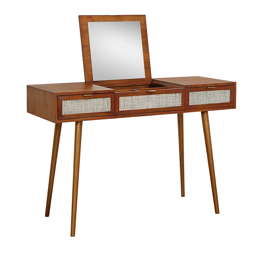 SPRING - Dressing table L115 x W45 - Washed antic, Natural cane and Vintage brass