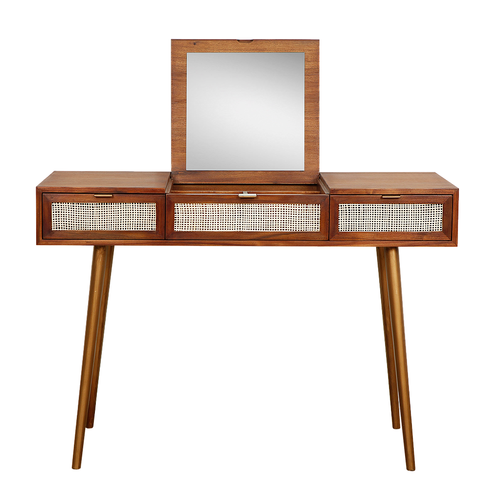 SPRING - Dressing table L115 x W45 - Washed antic, Natural cane and Vintage brass