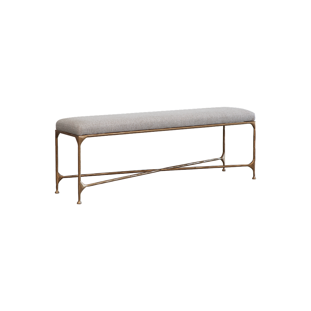 ASTHESIO - Hand-hammered metal bench L130 - Aged brass and Light grey cover seat
