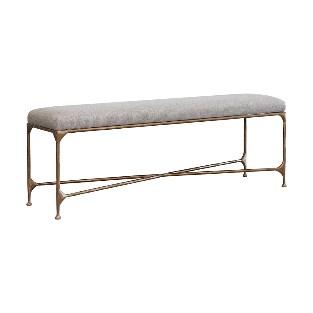 ASTHESIO - Hand-hammered metal bench L130 - Aged brass and Light grey cover seat