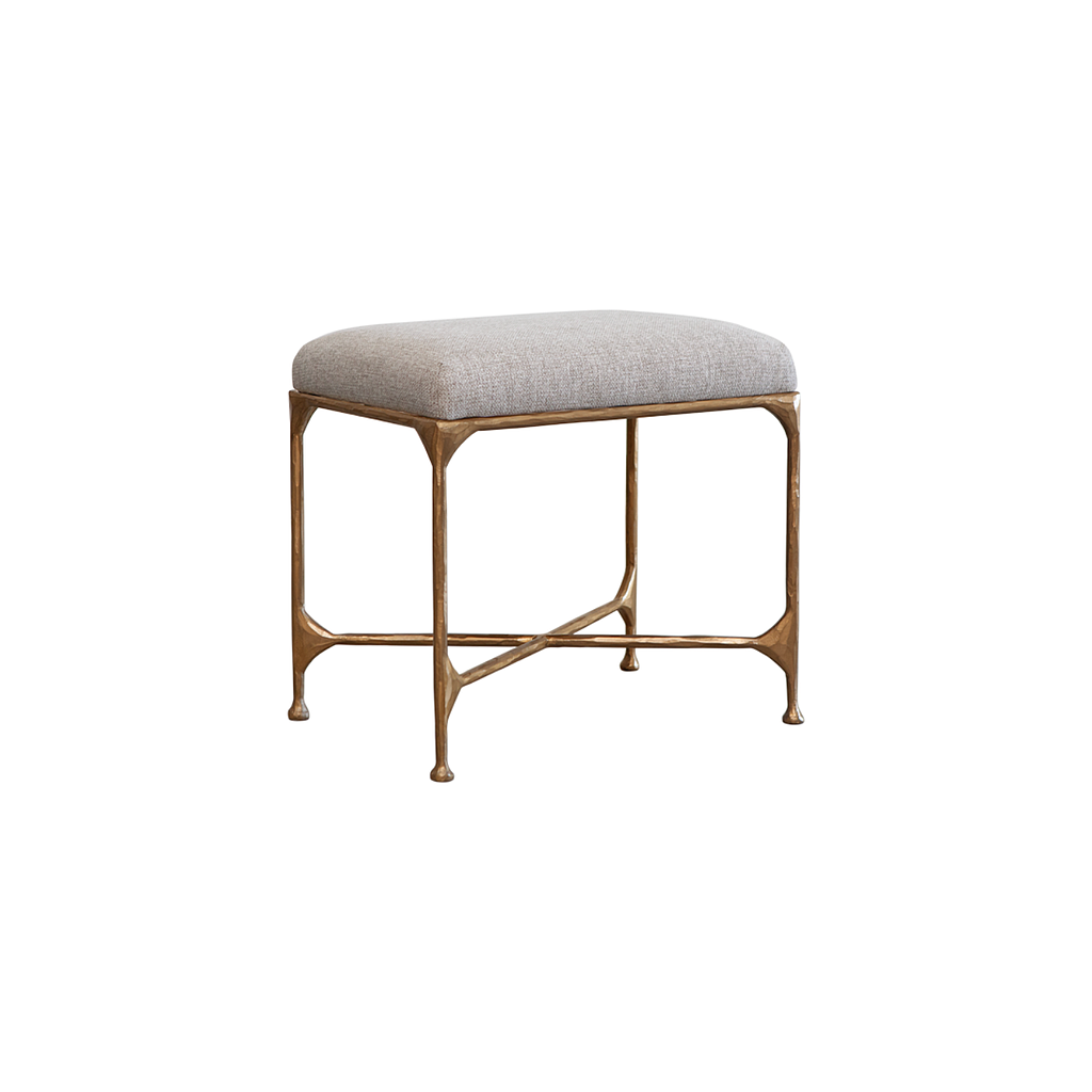 ASTHESIO - Hand-hammered metal stool H45 - Aged brass and Light grey cover seat