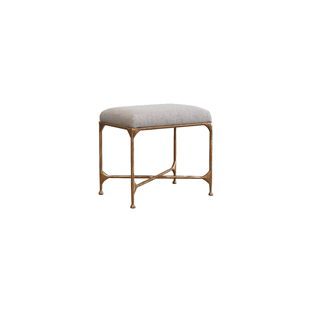 ASTHESIO - Hand-hammered metal stool H45 - Aged brass and Light grey cover seat