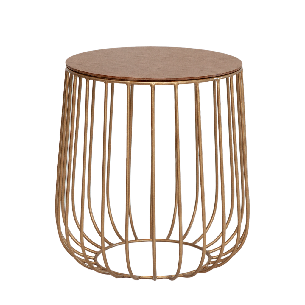 MONFORT - Side table Diam.40 x H42 - Gold and Natural oak