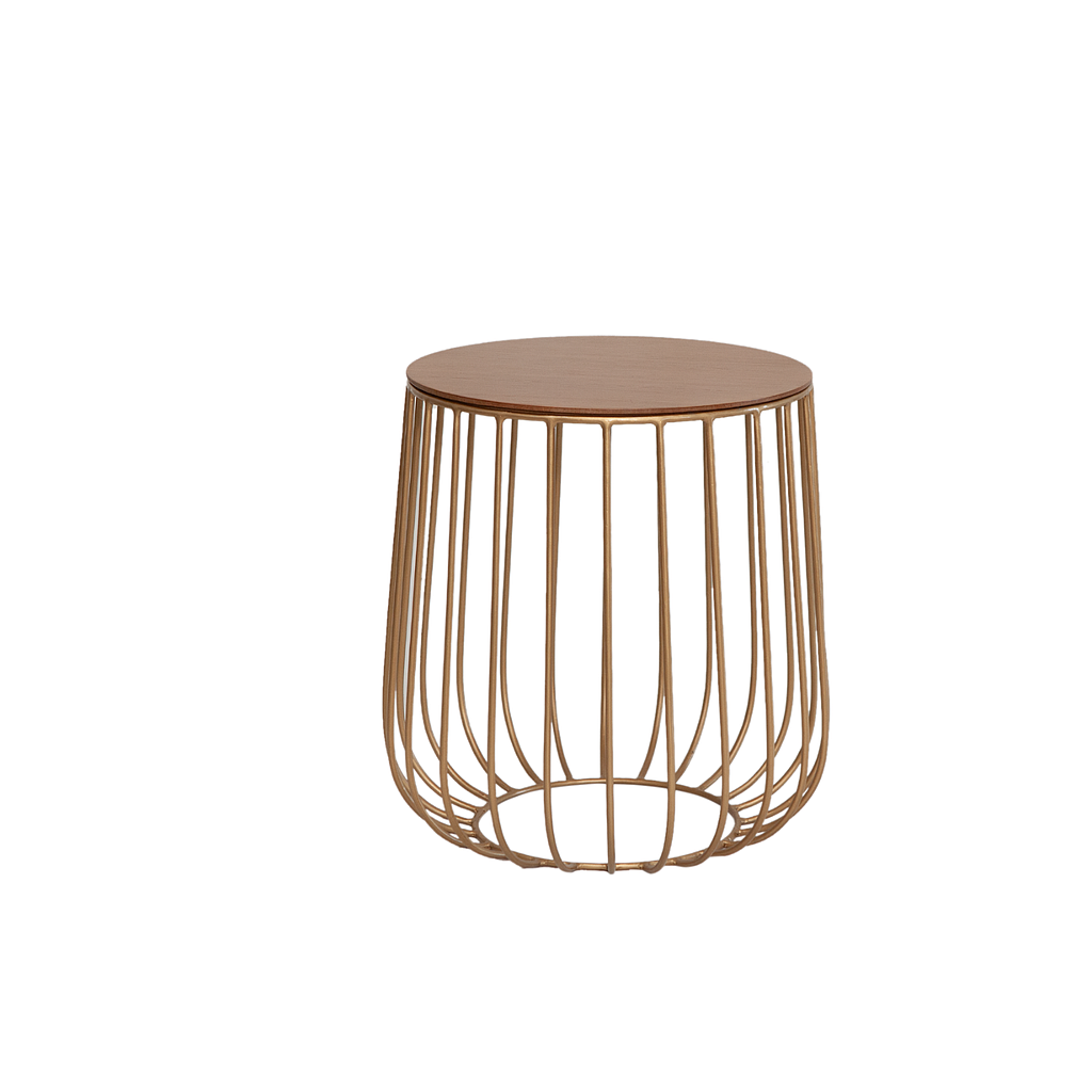 MONFORT - Side table Diam.40 x H42 - Gold and Natural oak