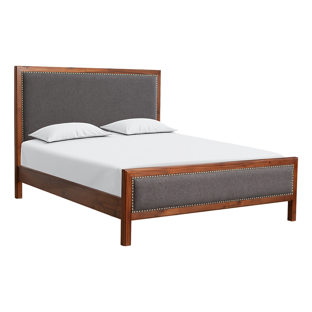 TIMEO - Queen size bed (Mattress 160x200) - Washed antic and Dark grey