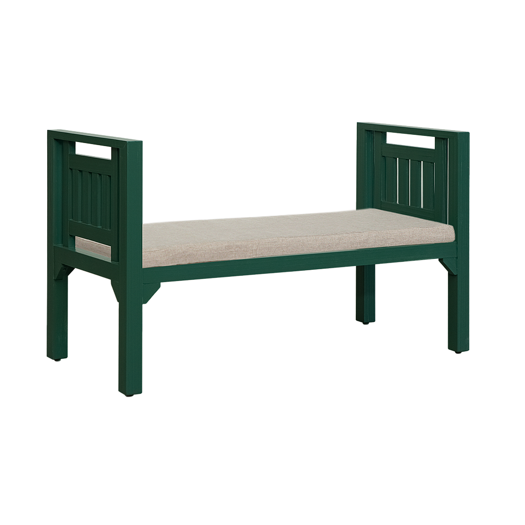 AMBRE - Outdoor bench L120 - Jungle green and Cream cushion