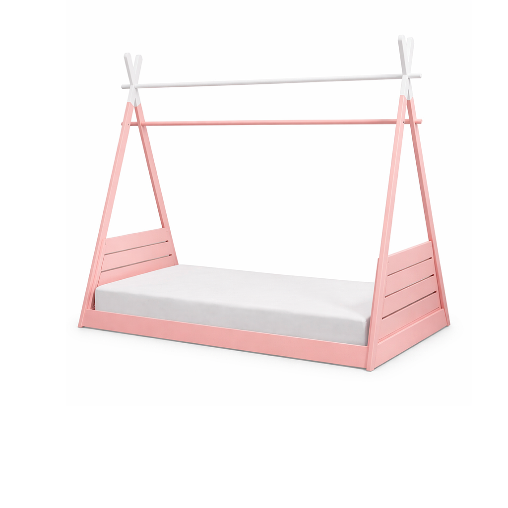 TIPI - Double size bed (Mattress 140x200) - Shell pink and White
