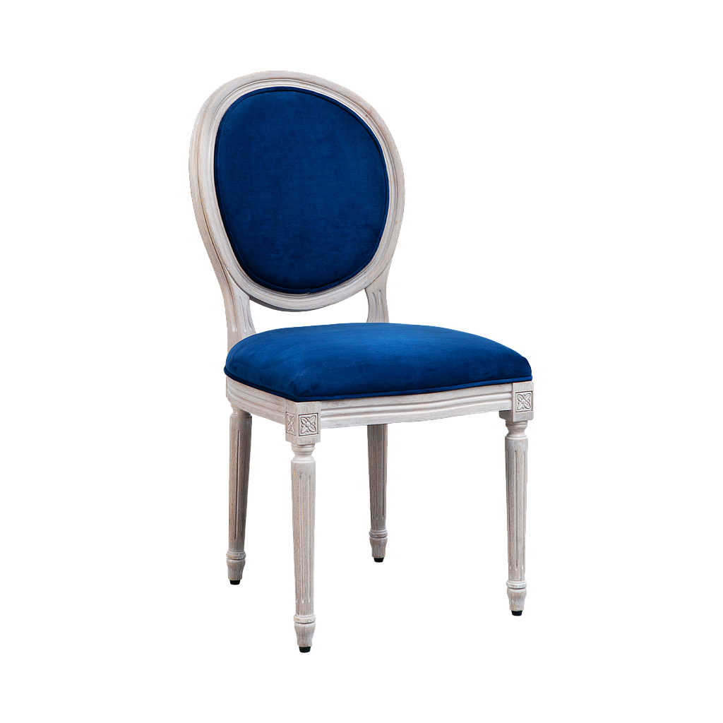 ORLEANS - Dining chair - Whitened acacia and blue cover