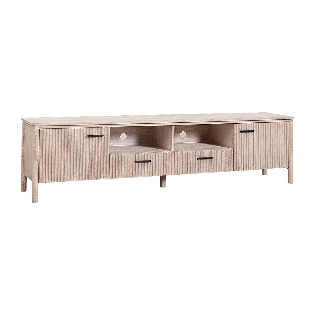 LEEDEN - TV stand L200 x H50 - Whitened acacia
