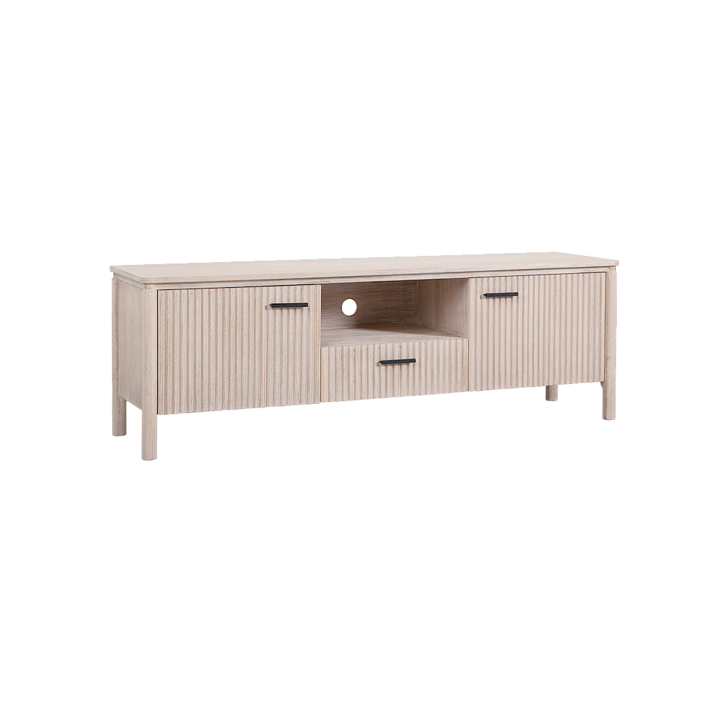 LEEDEN - TV stand L152 x H50 - Whitened acacia