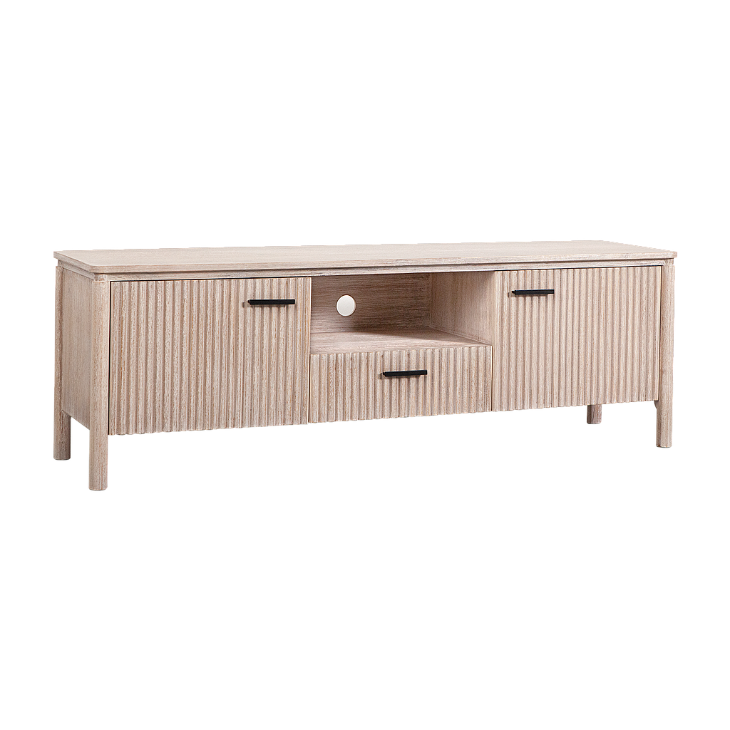 LEEDEN - TV stand L152 x H50 - Whitened acacia