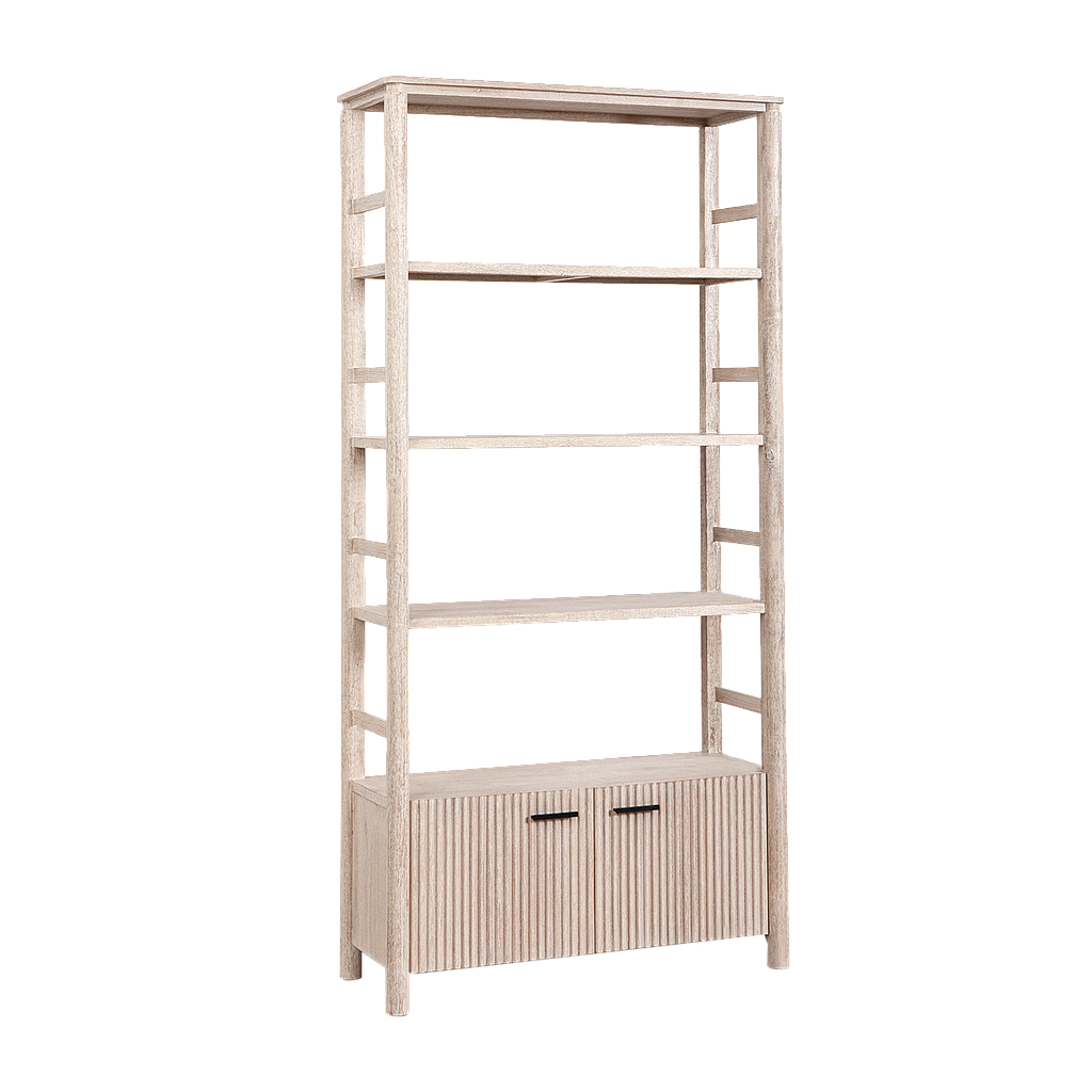LEEDEN - Bookcase L100 x H205 - Whitened acacia