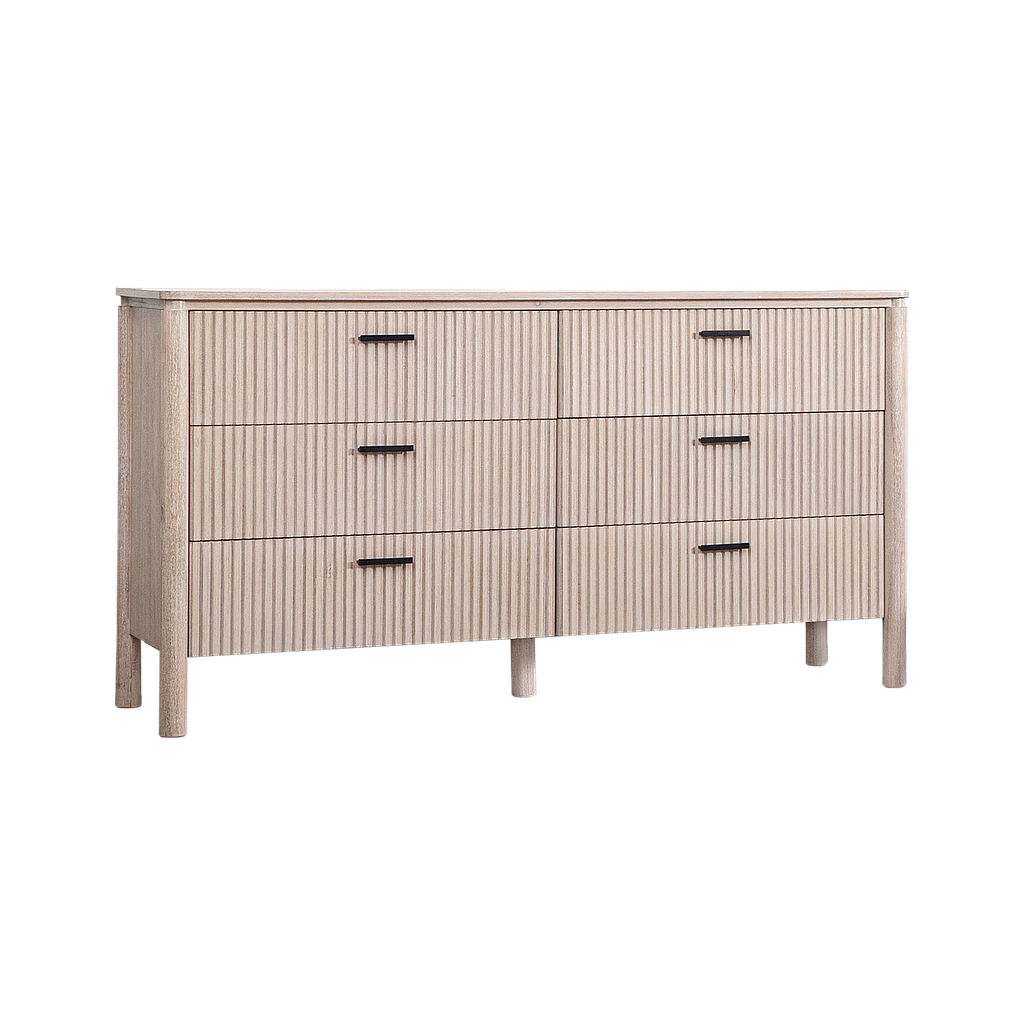 LEEDEN - 6-drawer chest L160 - Whitened acacia
