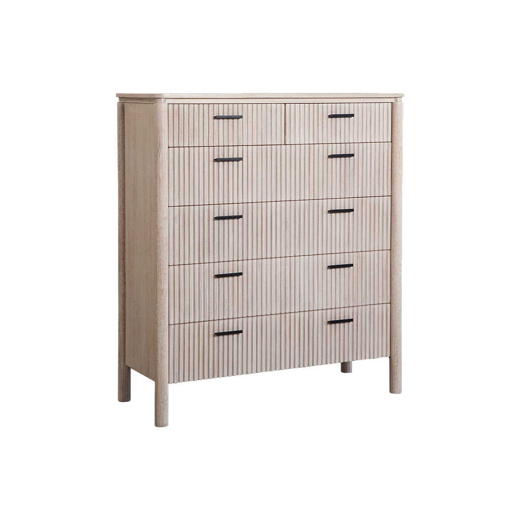 LEEDEN - 6-drawer chest L110 x H124 - Whitened acacia