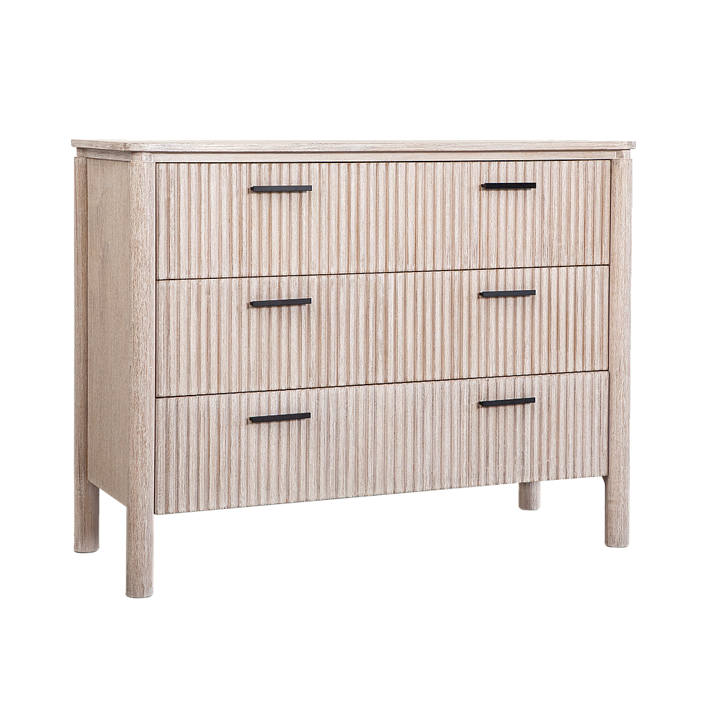 LEEDEN - 3-drawer chest L110 - Whitened acacia