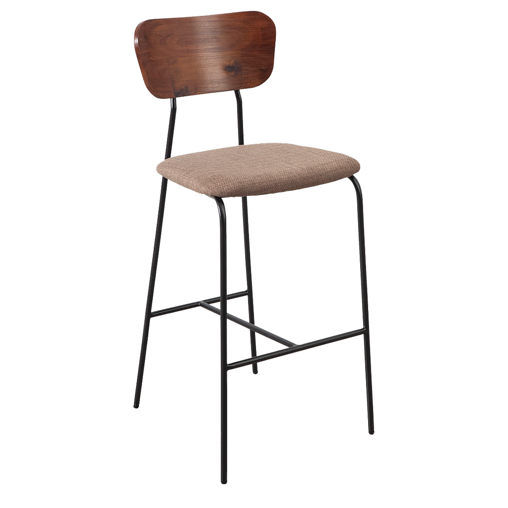 MATTEO - Bar chair - Matt black, Washed antic and Light brown cover