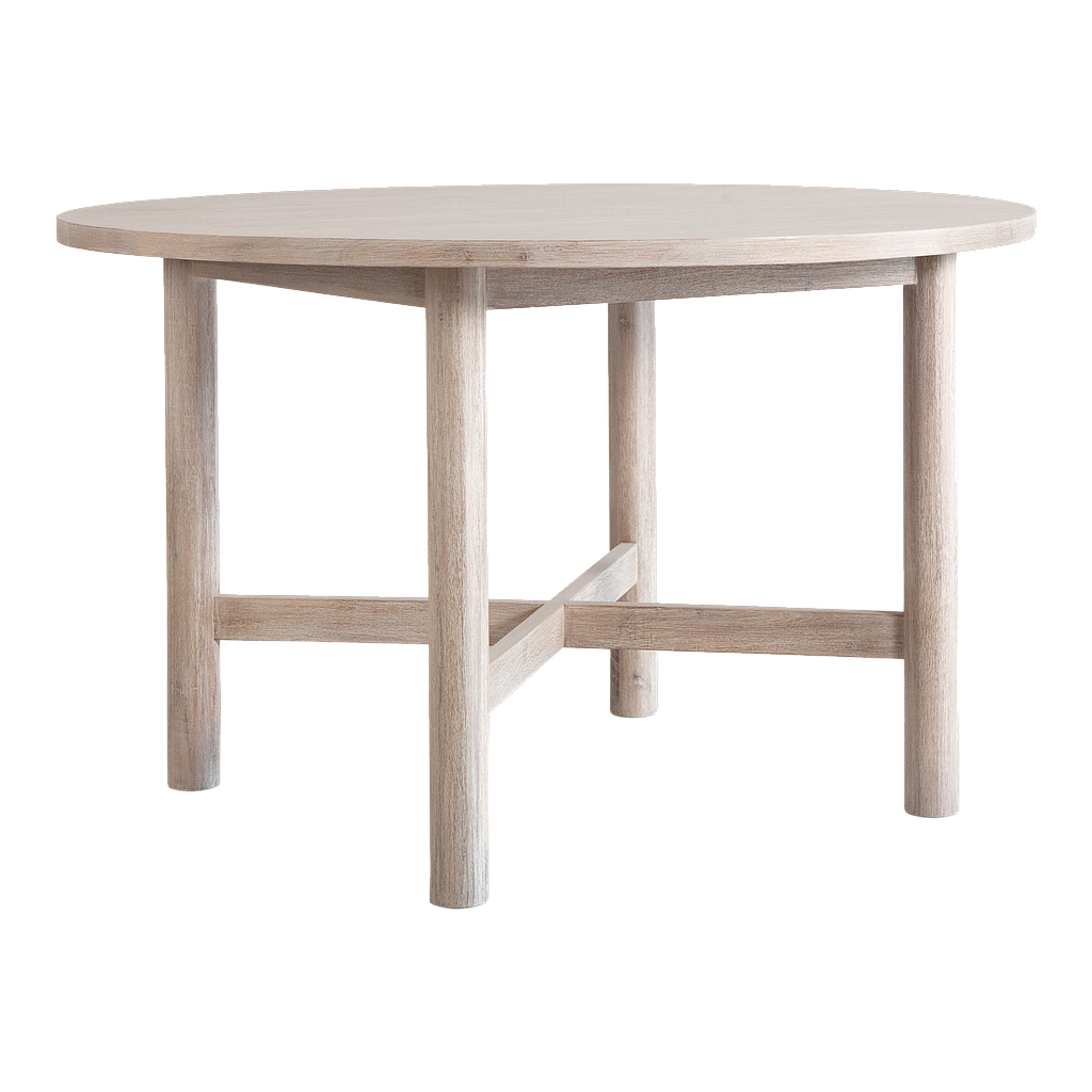 LEEDEN - Round dining table Diam.120 - Whitened acacia