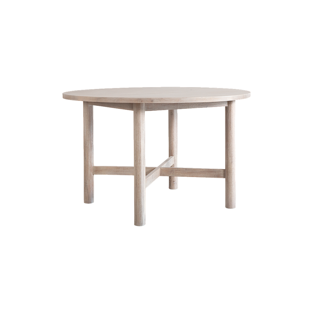 LEEDEN - Round dining table Diam.120 - Whitened acacia