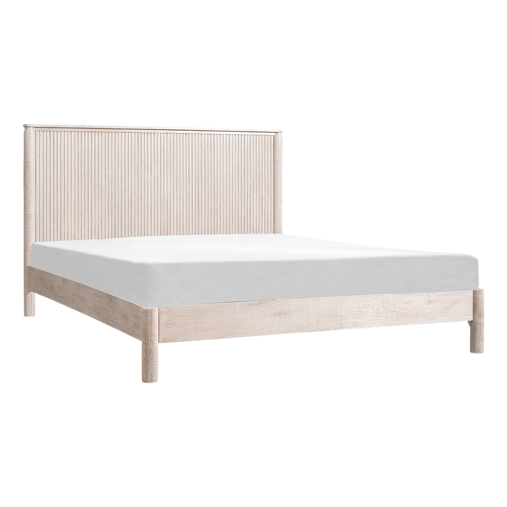LEEDEN - Queen size bed (Mattress 160x200) - Whitened acacia