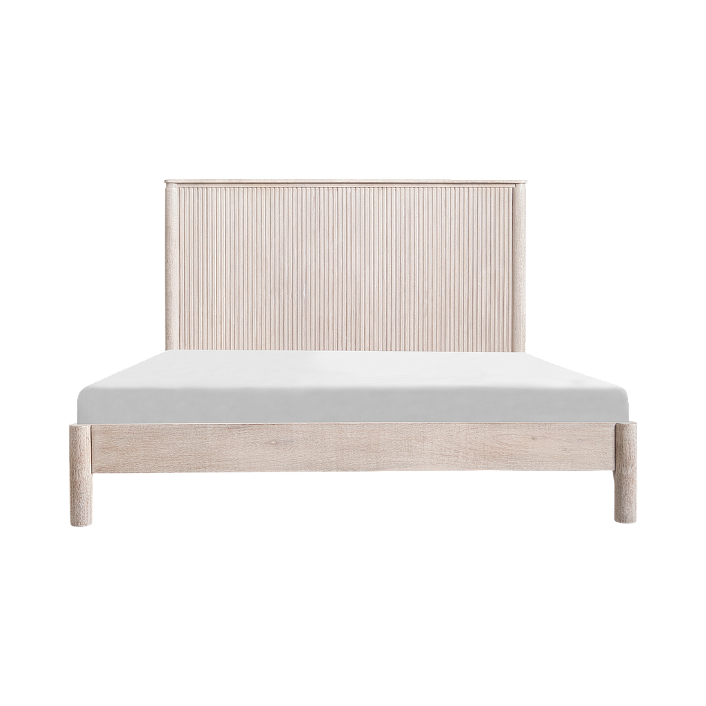 LEEDEN - Queen size bed (Mattress 160x200) - Whitened acacia