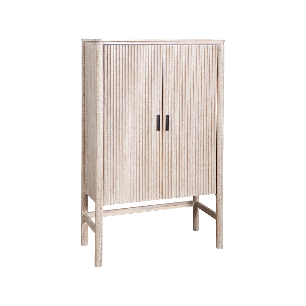 LEEDEN - Bar cabinet L95 x H150 - Whitened acacia