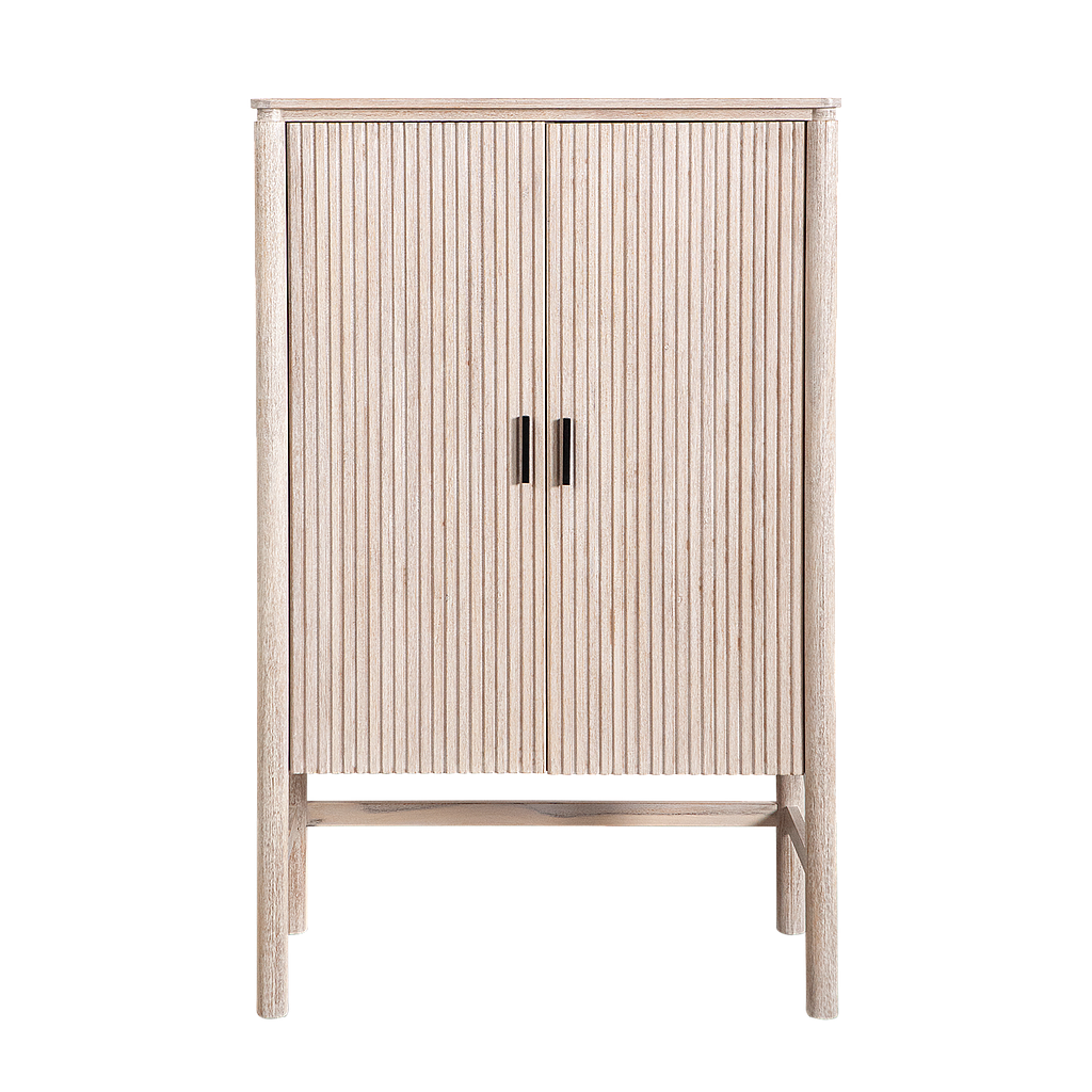 LEEDEN - Bar cabinet L95 x H150 - Whitened acacia
