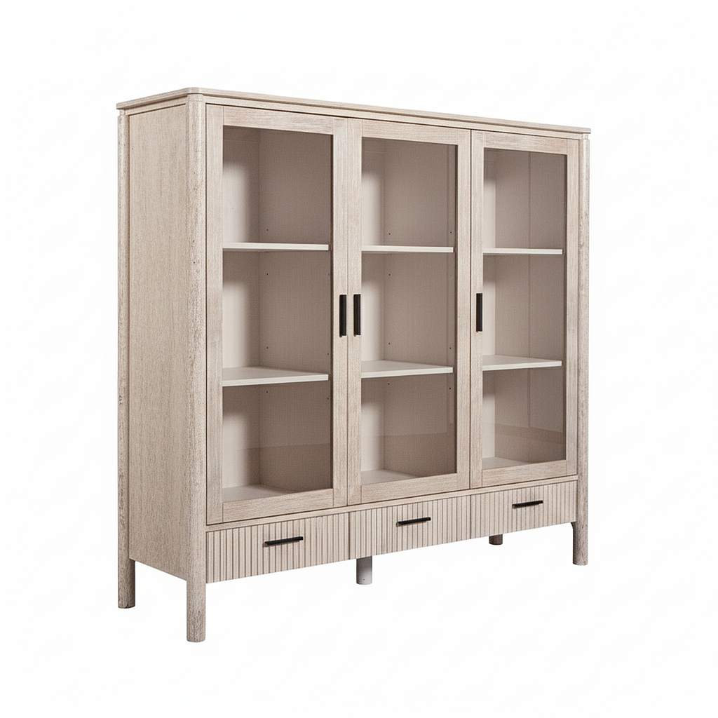 LEEDEN - Display cabinet L160 x H146 - Whitened acacia