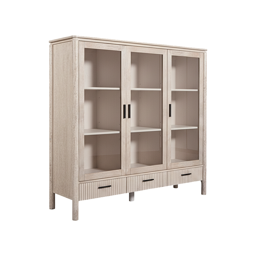 LEEDEN - Display cabinet L160 x H146 - Whitened acacia
