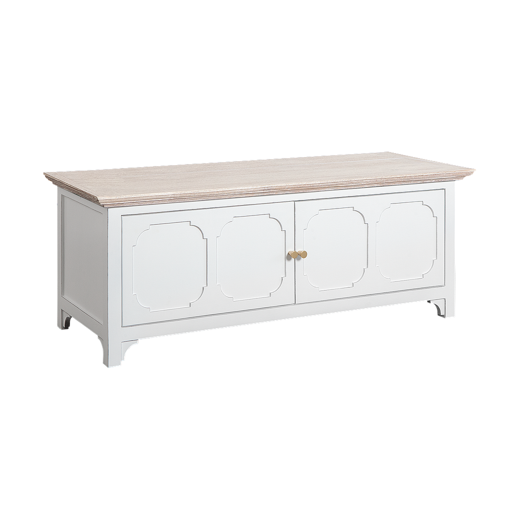 MARIGNY - Hallway bench L110 - Brocante white and Whitened acacia