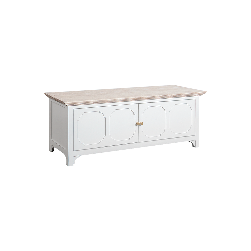 MARIGNY - Hallway bench L110 - Brocante white and Whitened acacia