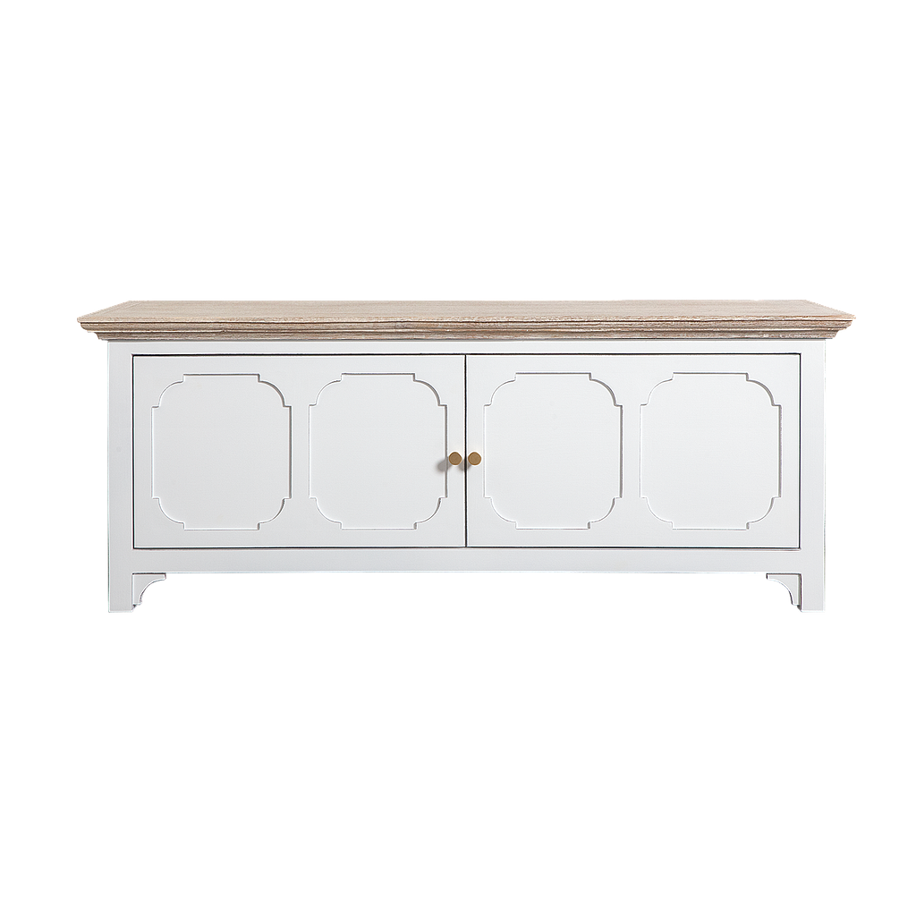 MARIGNY - Hallway bench L110 - Brocante white and Whitened acacia