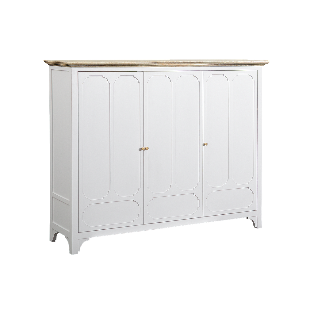 MARIGNY - Shoe cabinet L150 x H120 - Brocante white and Whitened acacia