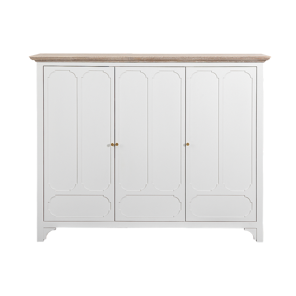 MARIGNY - Shoe cabinet L150 x H120 - Brocante white and Whitened acacia
