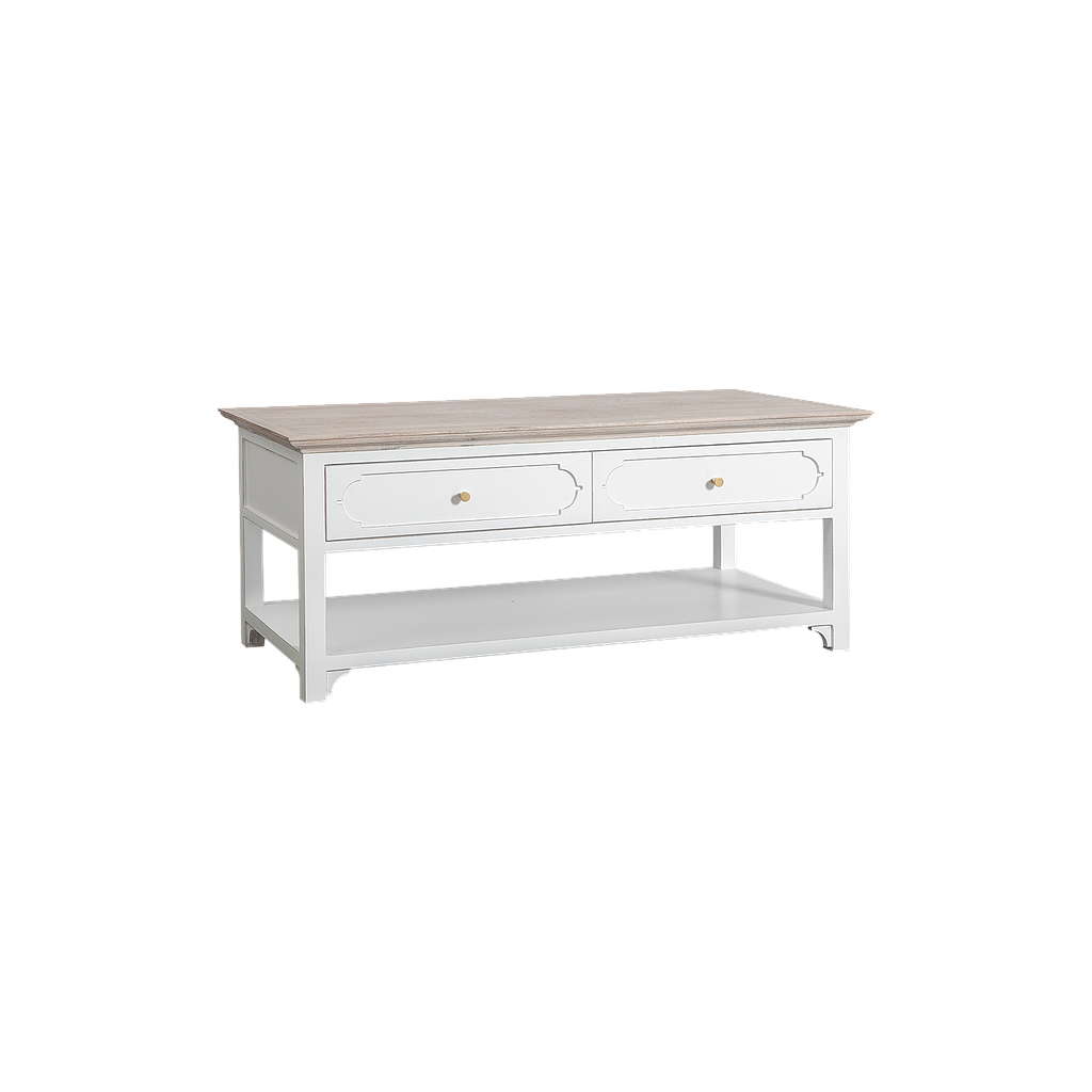 MARIGNY - Coffee table L120 x W60 - Brocante white and Whitened acacia