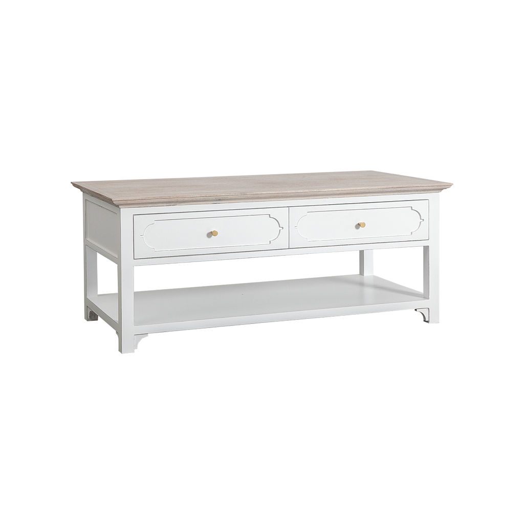 MARIGNY - Coffee table L120 x W60 - Brocante white and Whitened acacia