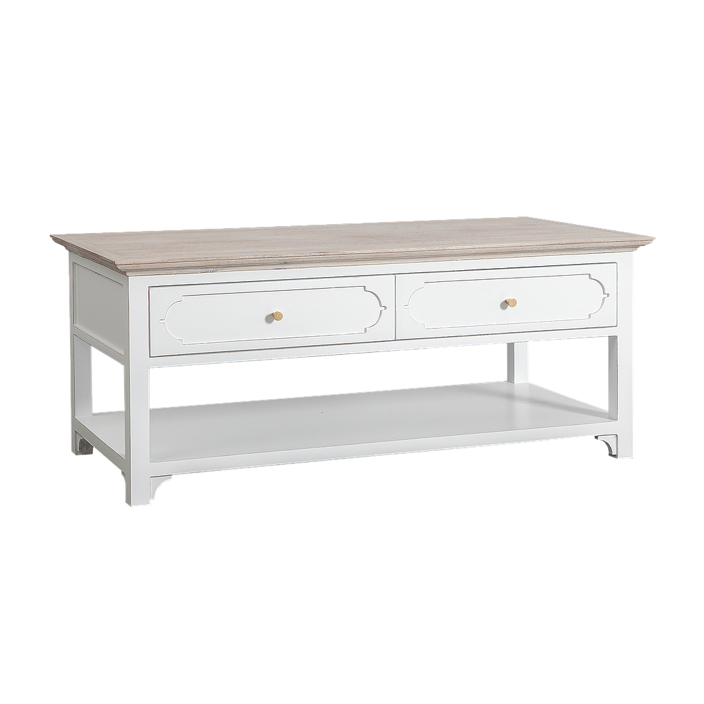 MARIGNY - Coffee table L120 x W60 - Brocante white and Whitened acacia