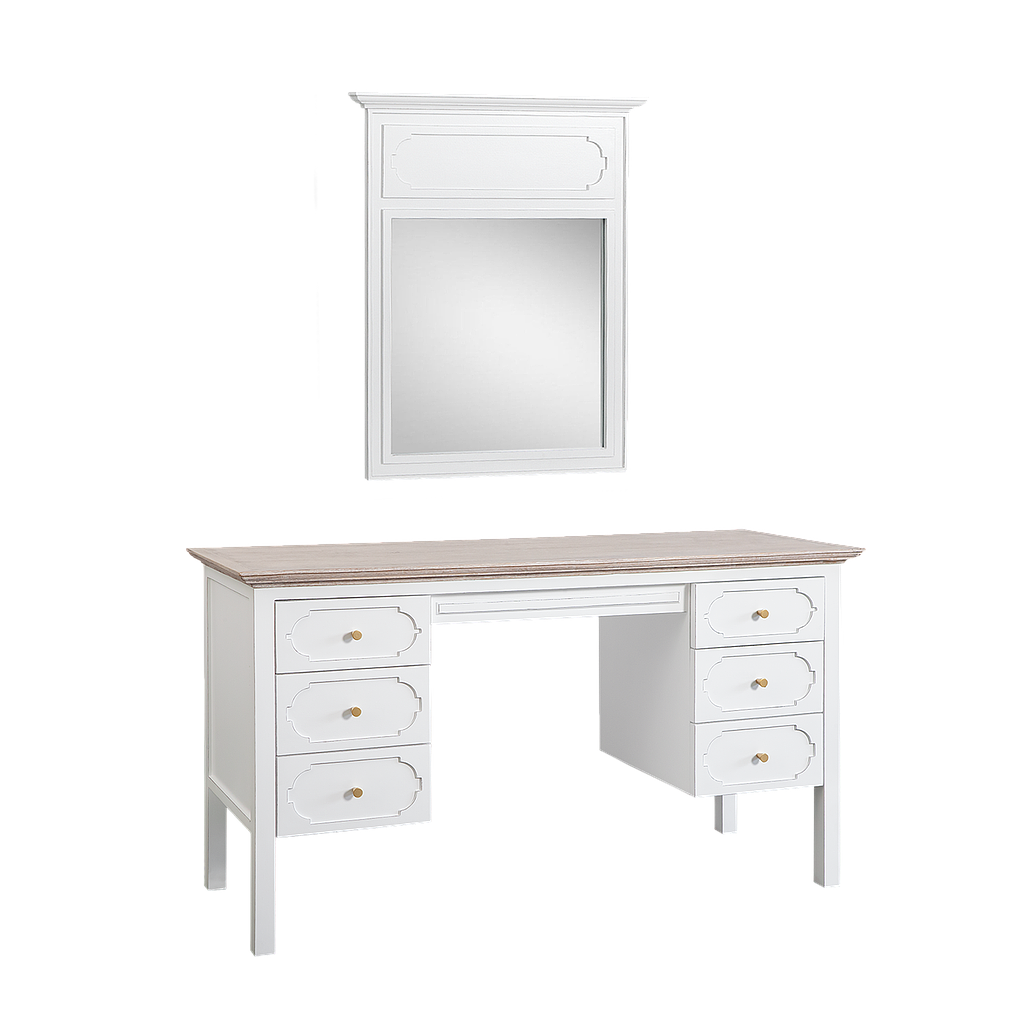 MARIGNY - Dressing table L135 - Brocante white and Whitened acacia