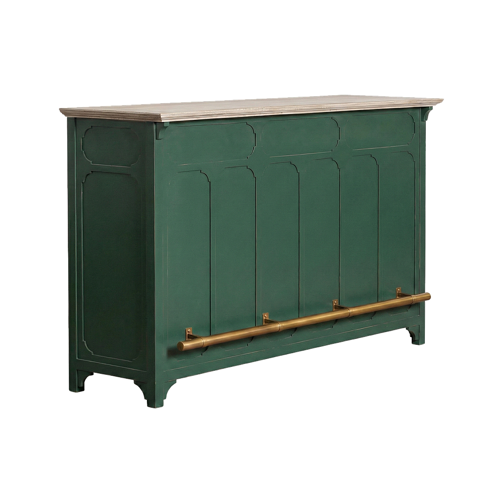 MARIGNY - Bar counter L160 X H110 - Brocante kaki, Whitened acacia and Gold