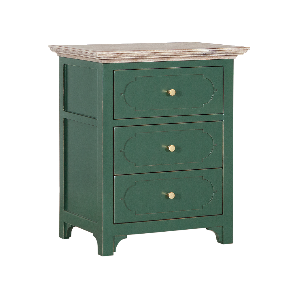 MARIGNY - Bedside table L50 x H60 - Brocante kaki and Whitened acacia