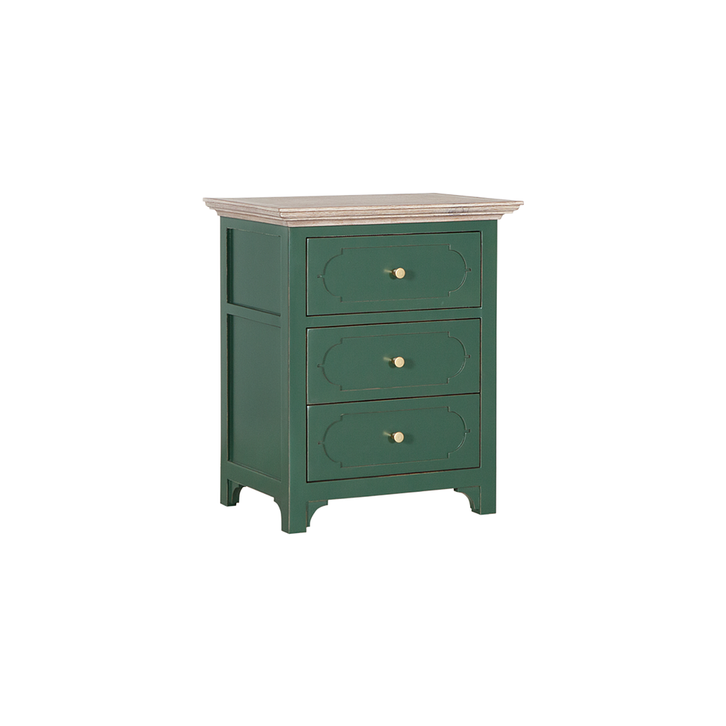 MARIGNY - Bedside table L50 x H60 - Brocante kaki and Whitened acacia