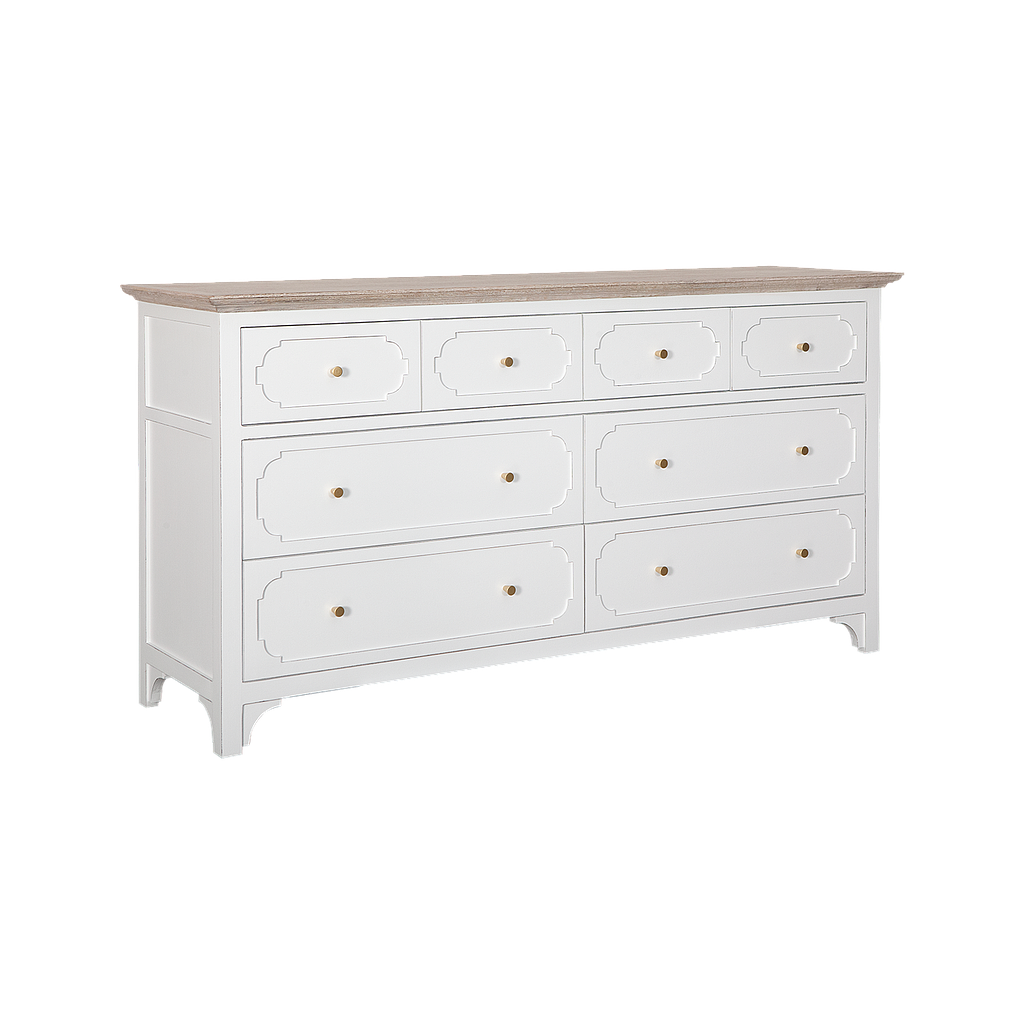 MARIGNY - 8-drawer chest L160 - Brocante white and Whitened acacia