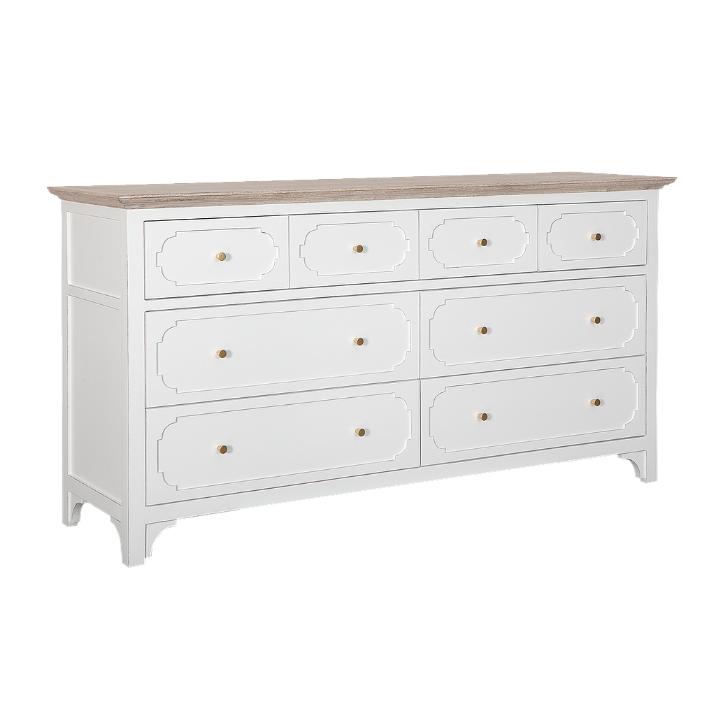 MARIGNY - 8-drawer chest L160 - Brocante white and Whitened acacia