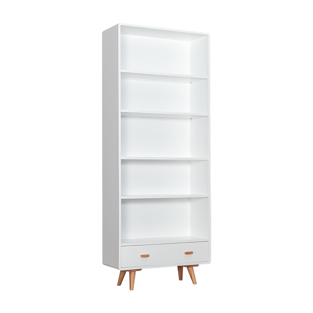 MYRA- Bookcase L75 x H188 - White and Natural beech