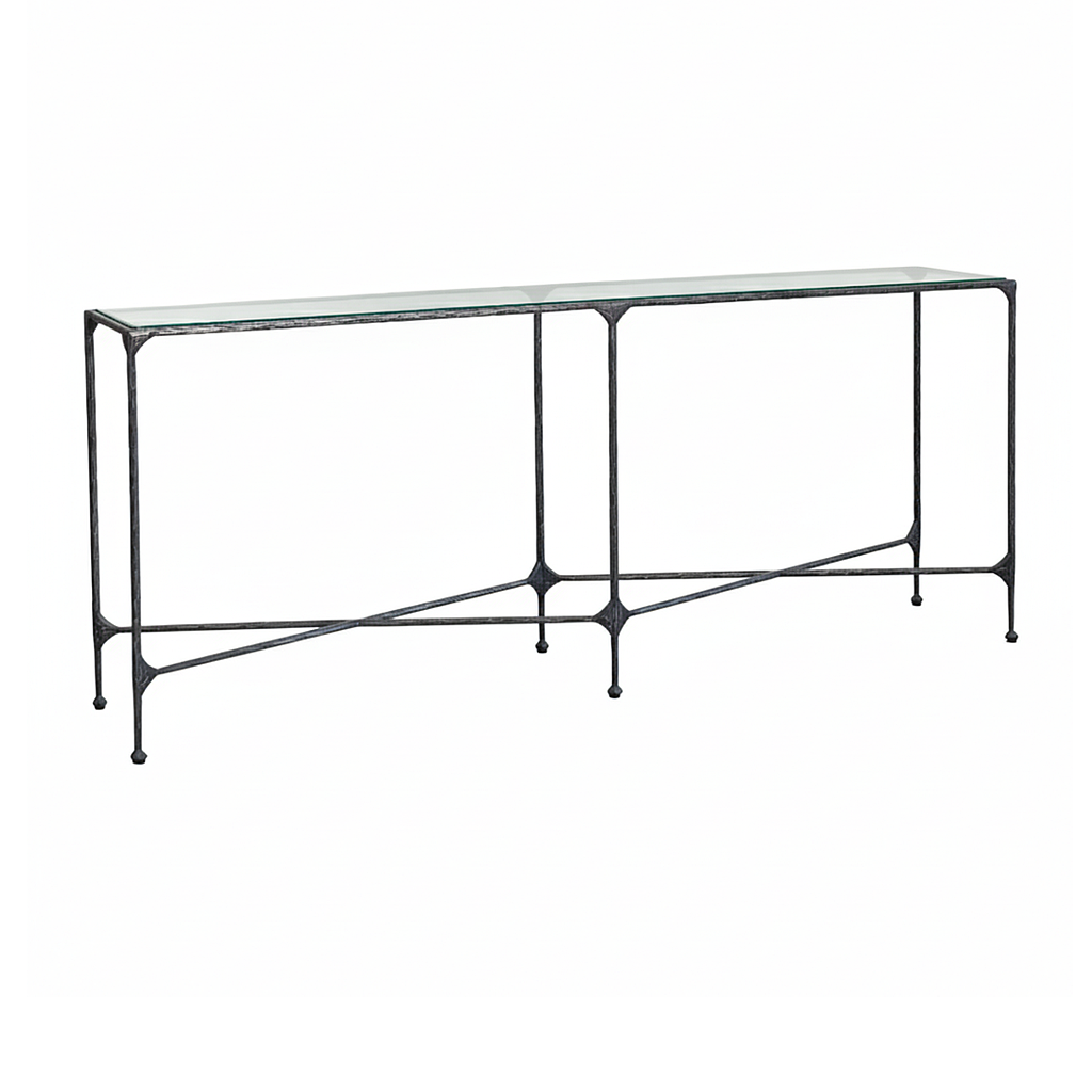 ASTHESIO - Hand-hammered metal console table L180 x H80 - Aged anthracite