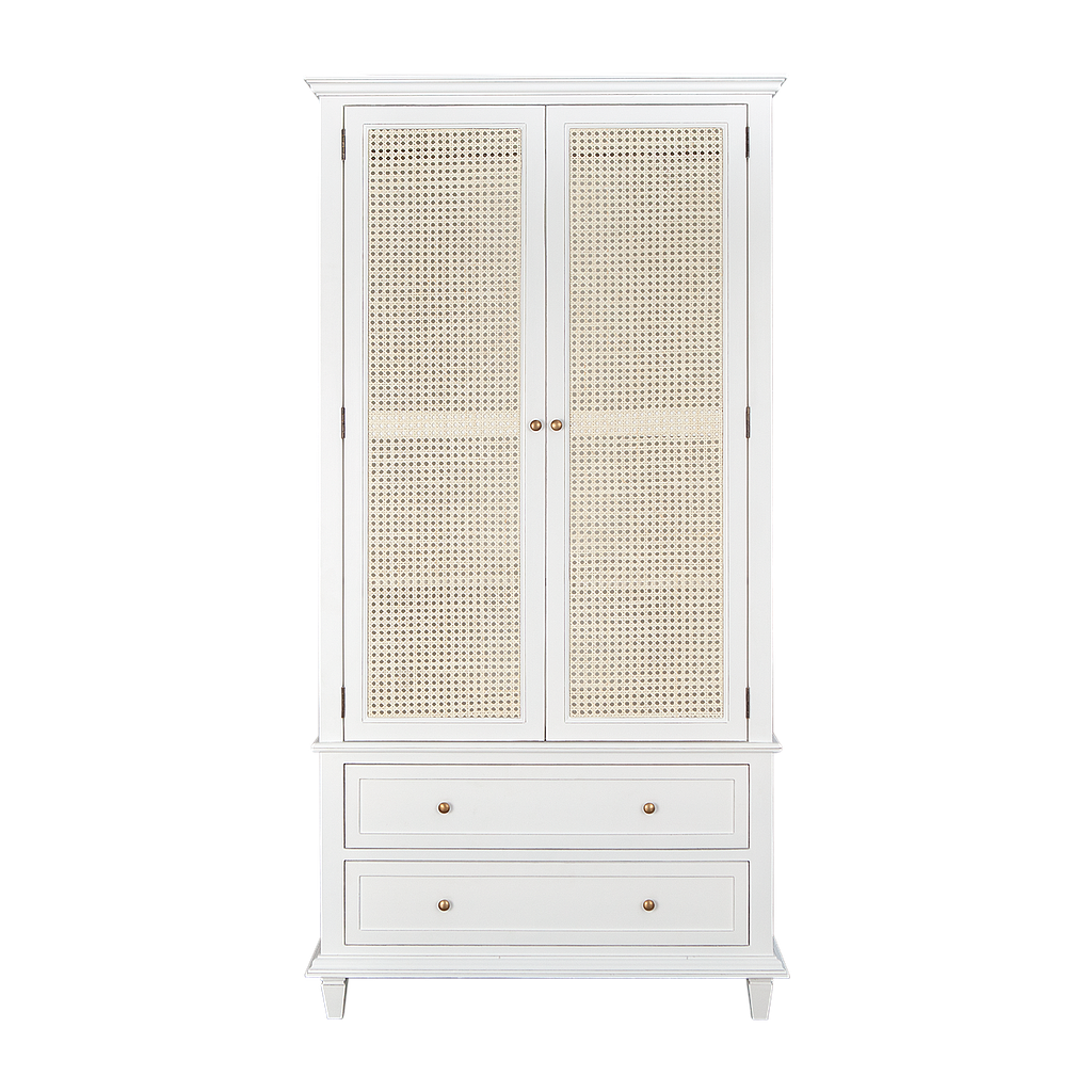 LLONA - Wardrobe L100 x H200 - Brocante white and Natural cane