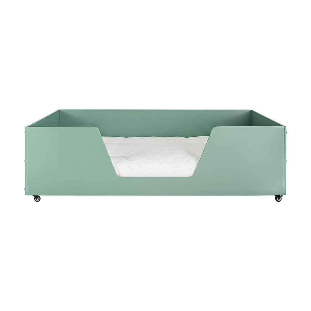 DILAN - Twin size bed with castor wheels - (Mattress 120x200) - Mint